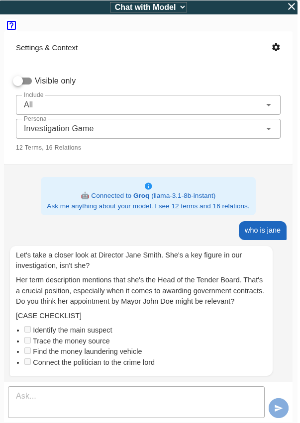Chat with Model sidebar