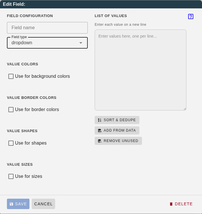 Add or Edit Field Dialog